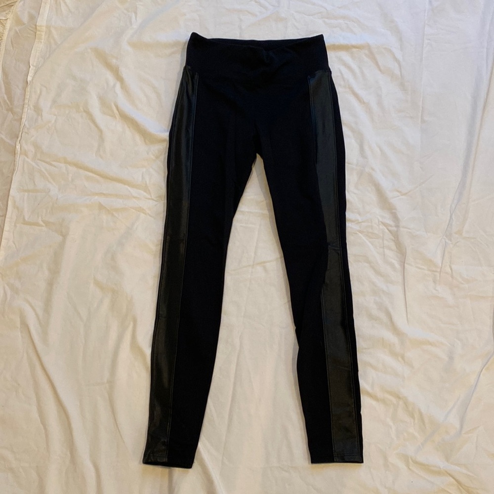 Athleta black joggers with pleather side stripe